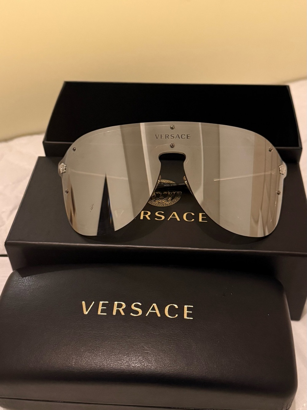 Versace Men's Silver Mirrored Shield Sunglasses